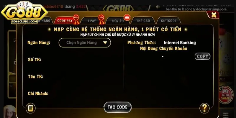 Chi tiết về cách nạp tiền go88 nhanh chóng